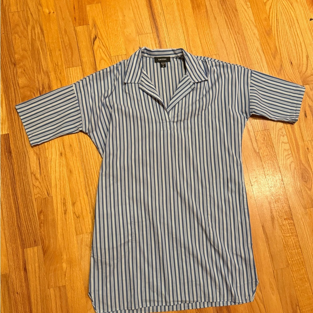 Karen Kane BLue White Stripes Cotton Shirt Dress Women’s sz small  $139 USA Made